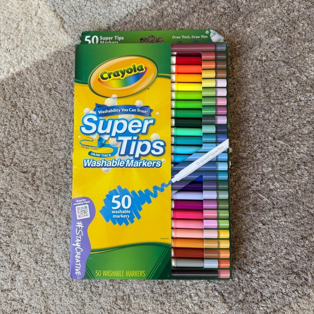 Crayola Super Tips Washable Markers 50 Count Assorted Colors Non-Toxic 58-5050